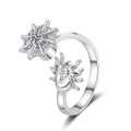 Silver adjustable spider web spinning ring with zircons for anxiety relief - Adjustable Open / White Gold