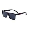 Classic black square sunglasses for men with red accent on temples and matte frame finish - C2 Polarized Matte Black Frame Matte Black Red Full Gray
