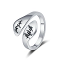 Silver adjustable open ring featuring engraved forest and mountain nature patterns - Adjustable Open / Mountain Forest