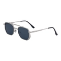 Square silver metal sunglasses with gunmetal hexagon frame and grey lenses for men - Matte Silver Frame Grey Lens (C10)