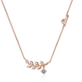 Rose gold wheat ear necklace with sparkling zircon leaves and Love letter pendant - Rose Gold Color (Love Letter)
