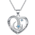 Collar de corazón plateado con luna y estrellas, grabado I love you to the moon and back - Oro Blanco