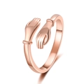 Romantic embrace hug hands ring in rose gold finish with adjustable open band style - Adjustable Open / Rose Gold