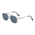 Square silver metal sunglasses with dark gray lenses and double bridge design for men - Matte Silver Frame Light Silver Mirror Lens (C11)
