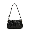 Glossy black pleated cloud underarm bag in retro oil wax leather with gold buckle - Versatile Black