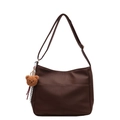 Sac cabas marron foncé en cuir grainé avec charm ours en peluche et foulard rayé décoratif - Sans Pendentif / café