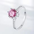Anello Moissanite classico a sei griffe, pietra rosa e fascia in argento regolabile - Aperto Regolabile / Zirconia Rosa