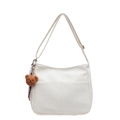 Sac fourre-tout blanc à motif litchi avec bandoulière et pendentif ours marron - Sans Pendentif / Blanc laiteux