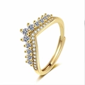 Elegante gouden kroonring met fonkelende zirkonia en verstelbare open ringband - Verstelbaar Open / Goud