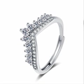 Elegante zilveren kroonring met zirkonia, verstelbare band en gepolijste afwerking - Verstelbaar Open / Witgoud