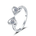 Bague double cœur en argent minimaliste avec zircons étincelants et design ouvert - Ouvert Réglable / Or Blanc