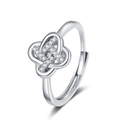 Silver four-leaf clover ring with sparkling cubic zirconia diamonds and adjustable band - Adjustable Open / Silver