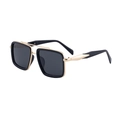 Square vintage sunglasses with double bridge design in black and gold finish - C1 Polarized Glossy Black Gold Frame Grey Lens