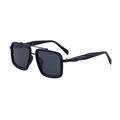 Retro double bridge polarized sunglasses with black square frames and dark gray lenses - C4 Polarized Matte Black Grey Lens