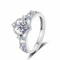 Adjustable silver crown ring with a large brilliant-cut crystal and micro-pave accents - Adjustable Open / White Gold