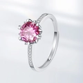 Anello regolabile in argento con gemma rosa e castone a cuore, design di lusso per donna - Aperto Regolabile / Argento-Zirconia Rosa