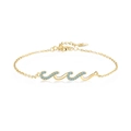 Elegant gold wave bracelet with sparkling blue crystals and S925 sterling silver chain - Gold