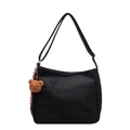 Sac cabas en cuir grainé noir avec coutures verticales et breloque ours en peluche marron - Sans Pendentif / Noir