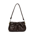 Dark brown shiny pleated cloud bag with high-gloss finish and slim shoulder strap - Retro Coffee