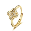Adjustable golden four-leaf clover ring with sparkling cubic zirconia pavé stones - Adjustable Open / Gold