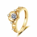 Adjustable golden crown ring with white zircon stones and hollow tiara design for women - Adjustable Open / Gold