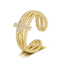 Three-layer gold-plated cross ring with sparkling zircon inlays and adjustable open band - Adjustable Open / Gold