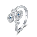 Adjustable silver fish ring featuring sparkling cubic zirconia and blue gemstone accents - Adjustable Open / White Gold