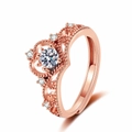 Elegant rose gold crown ring with sparkling white zircon and adjustable open band design - Adjustable Open / Rose Gold