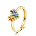 Anello regolabile in oro 18K con zirconi arcobaleno sfumati a forma di cuore - Aperto Regolabile / Oro-Zirconia Arcobaleno