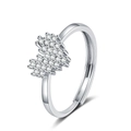 Anello regolabile in argento con cuore di zirconi pavé per un look di tendenza - Aperto Regolabile / Colore Oro Bianco-Zirconia Bianca