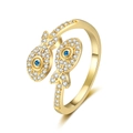 Adjustable gold fish ring with white zircon stones and blue gem eyes for women - Adjustable Open / Gold