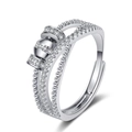 Anillo abierto de tres capas en plata con circonitas cúbicas y detalle de cuenta giratoria - Abierto Ajustable / Estilo de Cuentas Giratorias Entrelazadas de Tres Capas (KL-050)