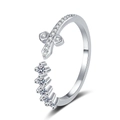Anello aperto in argento con croce e zirconi cubici, design regolabile elegante - Aperto Regolabile / Oro Bianco