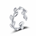 Anillo de rama de olivo ajustable en acabado plateado con diseño de hojas naturales - Abierto Ajustable / Oro Blanco