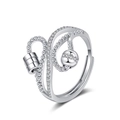 Anillo ajustable de plata con diseño de ábaco y piedras de circonita brillante - Abierto Ajustable / Estilo Giratorio de Ábaco de Doble Curva (KL-058)