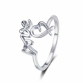 Elegant silver heart ring with handwritten Love script design on a white background - Adjustable Open / White Gold