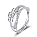 Anillo antiestrés de doble capa en plata con circonitas y cuentas giratorias mujer - Abierto Ajustable / Estilo de Cuentas de Ábaco de Doble Capa Vintage Twist (KL-054)