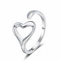 Bague cœur argentée polie avec anneau réglable minimaliste pour femme - Or Blanc
