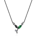 Collier feuille en métal noir avec gemme marquise verte et accent de zircon blanc - Collier Feuille de Bourgeon (Unique)