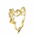 Elegant gold-tone heart ring featuring a hollow LOVE letter design and polished finish - Adjustable Open / Gold