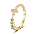 Anello regolabile placcato oro con croce e micro-pave di zirconi cubici - Aperto Regolabile / Oro