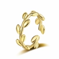 Elegante anillo de hoja de olivo dorada con banda abierta ajustable para mujer pulida - Abierto Ajustable / Dorado
