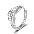 Silver-toned rotatable anxiety ring for women with micro-pave cubic zirconia accents - Adjustable Open / Square Rotating Parts with Beads Style (KL-057)