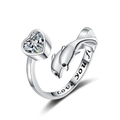 Verstellbarer Wal- und Herzring aus poliertem Silber mit I Love You Gravur - Einstellbar Offen / Weißer Zirkonia