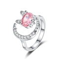 Rosafarbener Herzring mit Mond- und Stern-Design aus poliertem Silber für Damen - Einstellbar Offen / Hasenring