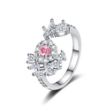 Exquisite silver open ring featuring a pink round gemstone with a floral zircon halo - Adjustable Open / Pear Cut Ring