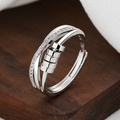 S925 sterling silver spinning bead ring with sparkling zirconia in adjustable open design - Adjustable Open / Double-layer Intertwined Lucky Beads Style (KL-059)