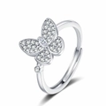 Anello regolabile a farfalla in argento con pavé di zirconi e pietra taglio marquise - Aperto Regolabile / Oro Bianco