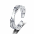 Elegant silver-colored crisscross ring with micro-pave cubic zirconia accents - Adjustable Open / White Gold