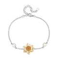 Elegant sunflower bracelet with golden petals, orange crystals and pearl accents - Sunflower Pearl Bracelet